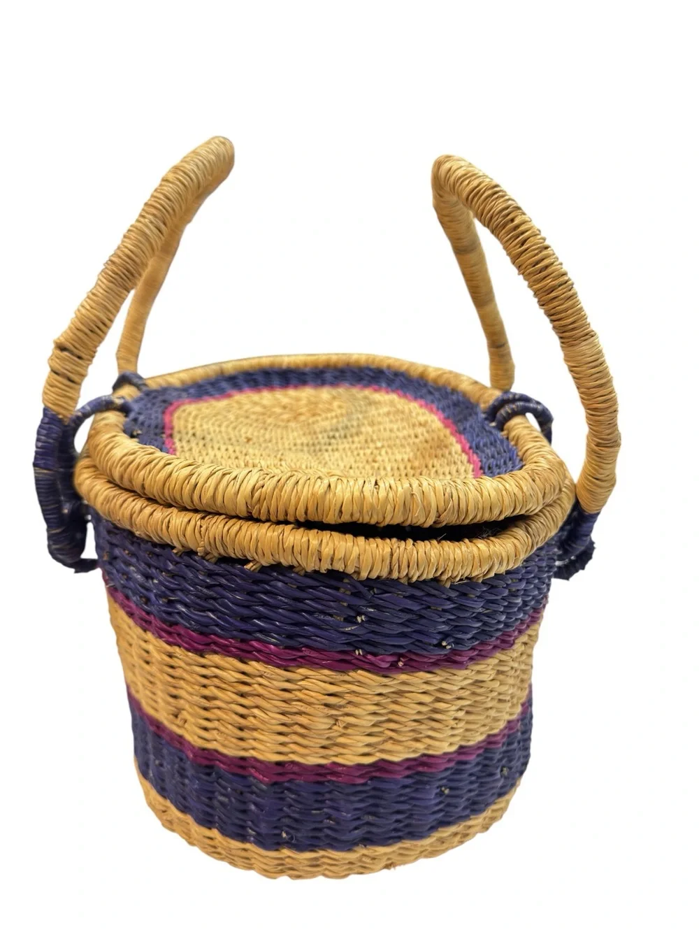 VTG Globebin Hand Woven Artisan Picnic Basket Bolga Del Ray Style